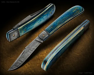 Damascus Blue Pocket Knife