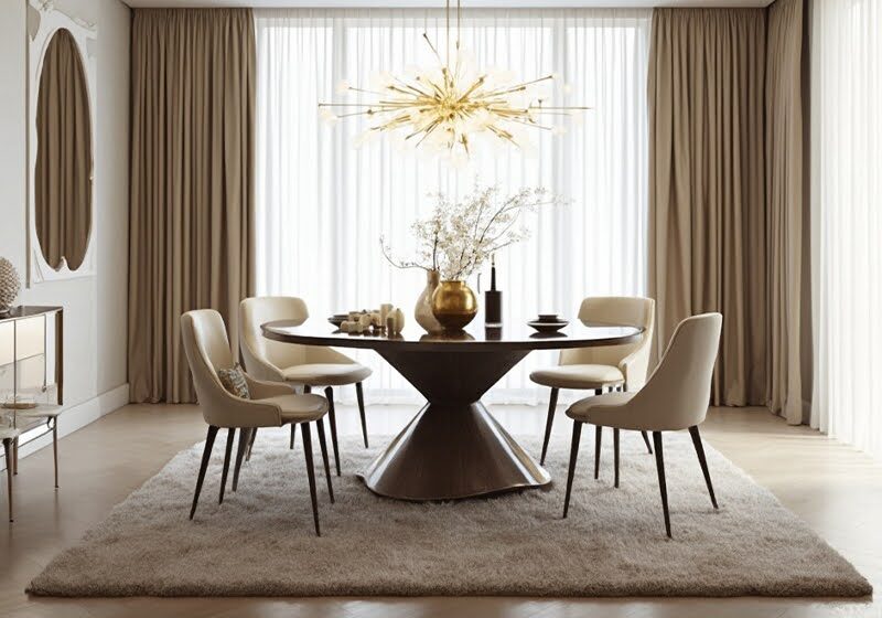 Round dining table with 4 chairs in a luxury room