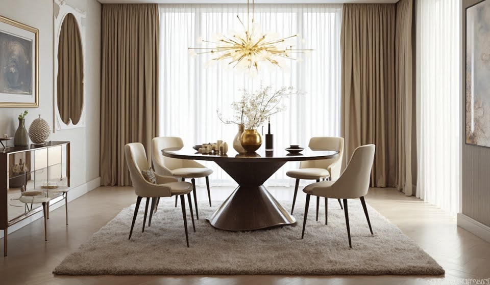 Round dining table with 4 chairs in a luxury room