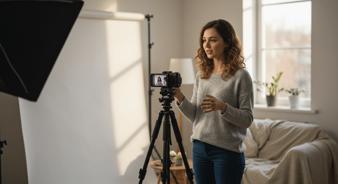 Female solo creator filming